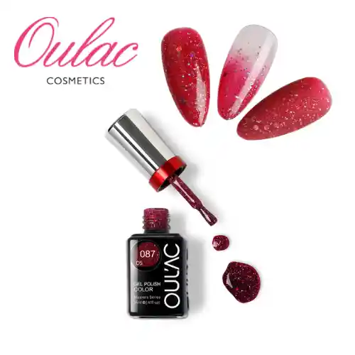 Esmalte Permanente Oulac Ds087 (glitter Rojo Burdeo) 14ml