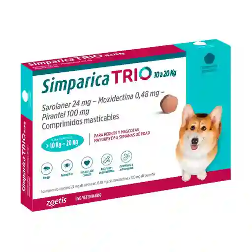 Simparica Trio 40mg 10,1 A 20kg 3 Comprimido