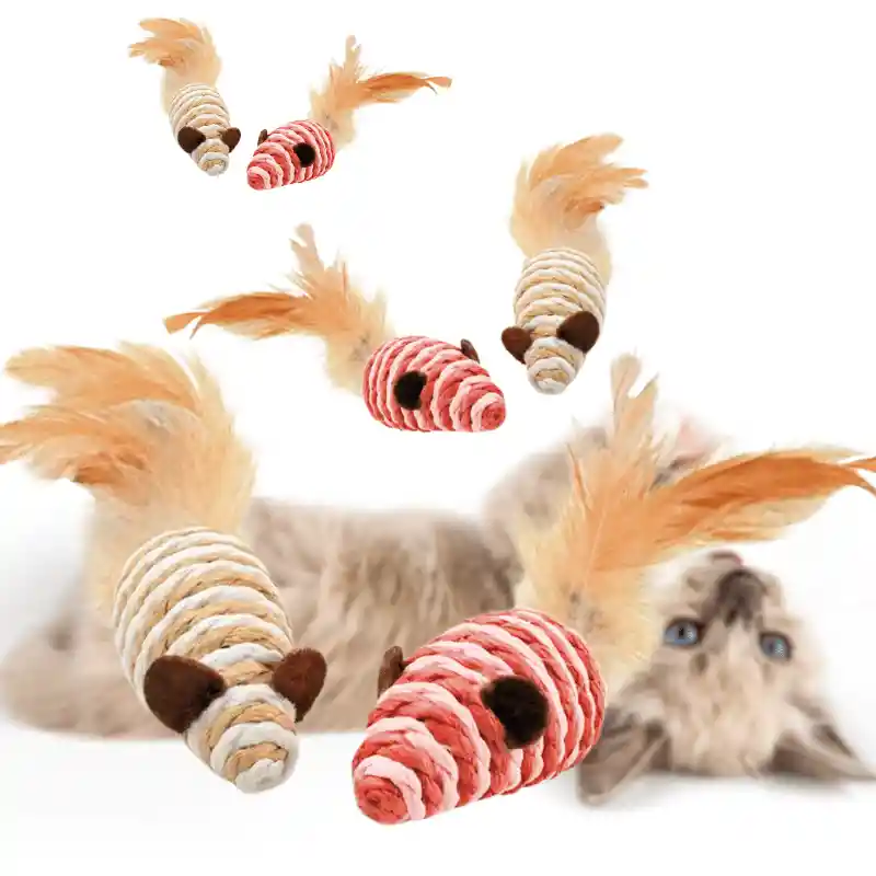 Wonder Cat Ratoncitos De Sisal Con Plumas