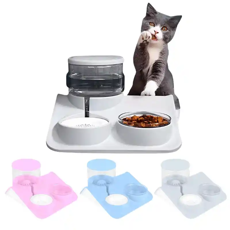 Dispensador De Agua Con Filtro Y Comedero Celeste