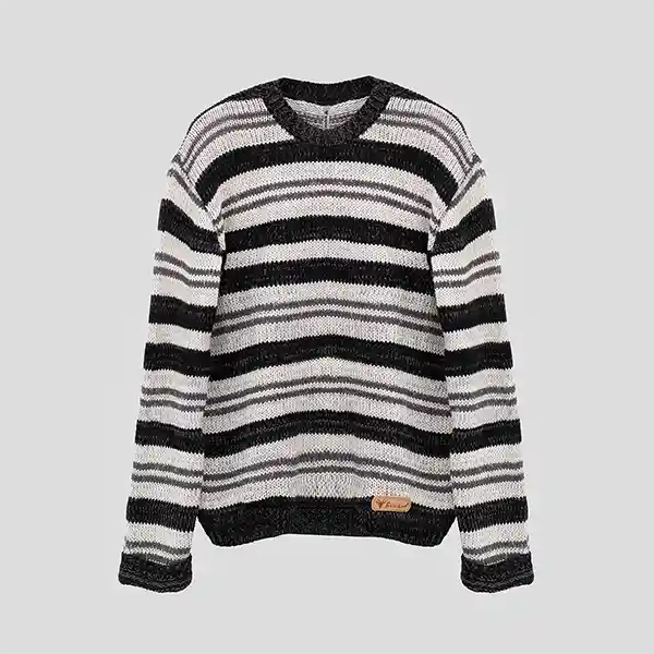 Sweater Lineas En Tonos Negro Y Gris Xs