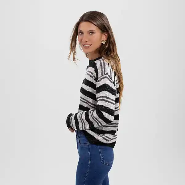Sweater Lineas En Tonos Negro Y Gris M