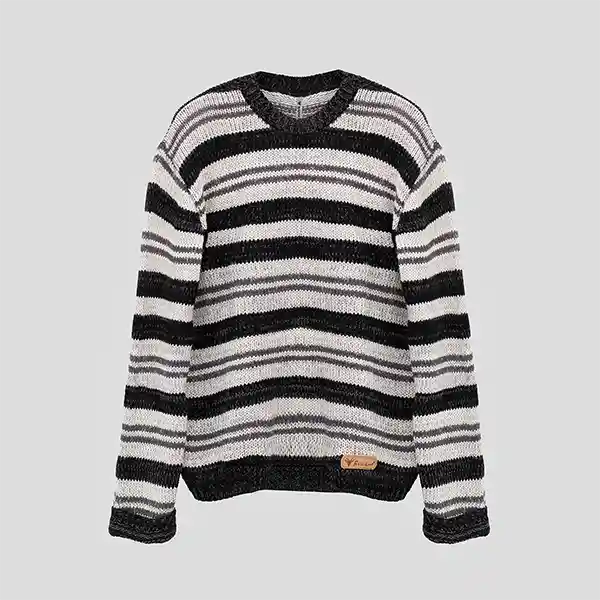 Sweater Lineas En Tonos Negro Y Gris M