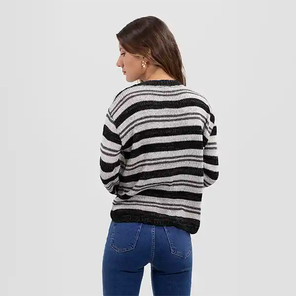 Sweater Lineas En Tonos Negro Y Gris M