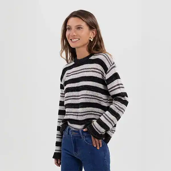 Sweater Lineas En Tonos Negro Y Gris M