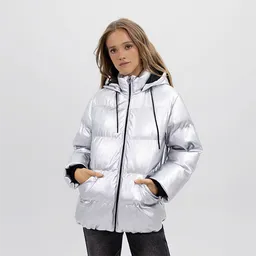 Parka Acolchada Capucha P.u. Plateada M