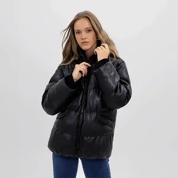 Parka Acolchada Capucha P.u. Negra M