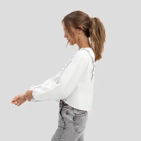 Blusa Manga Larga Volantes Ecru M