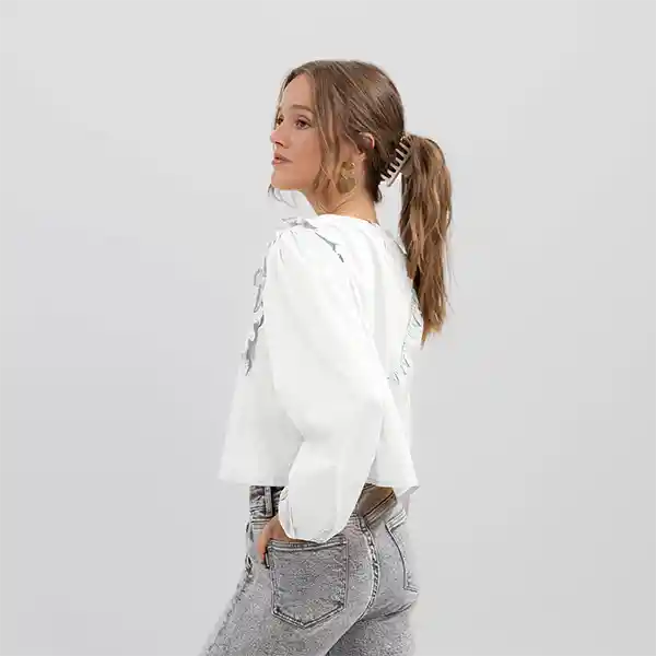 Blusa Manga Larga Volantes Ecru M