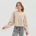 Blusa Manga Larga Volantes Beige S