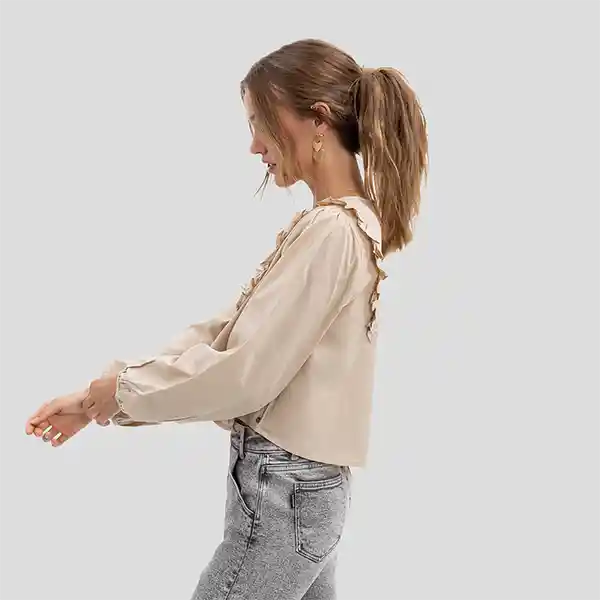 Blusa Manga Larga Volantes Beige S
