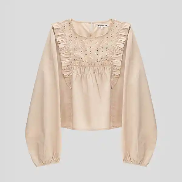 Blusa Manga Larga Volantes Beige S