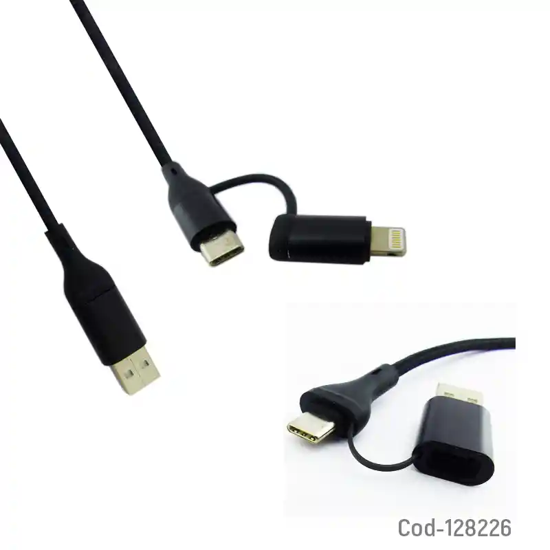 Cable Usb 4 En 1, Usb A Type-c/iphone, Datos Y Carga, Punta Metal, 1 Metro 6 Amper