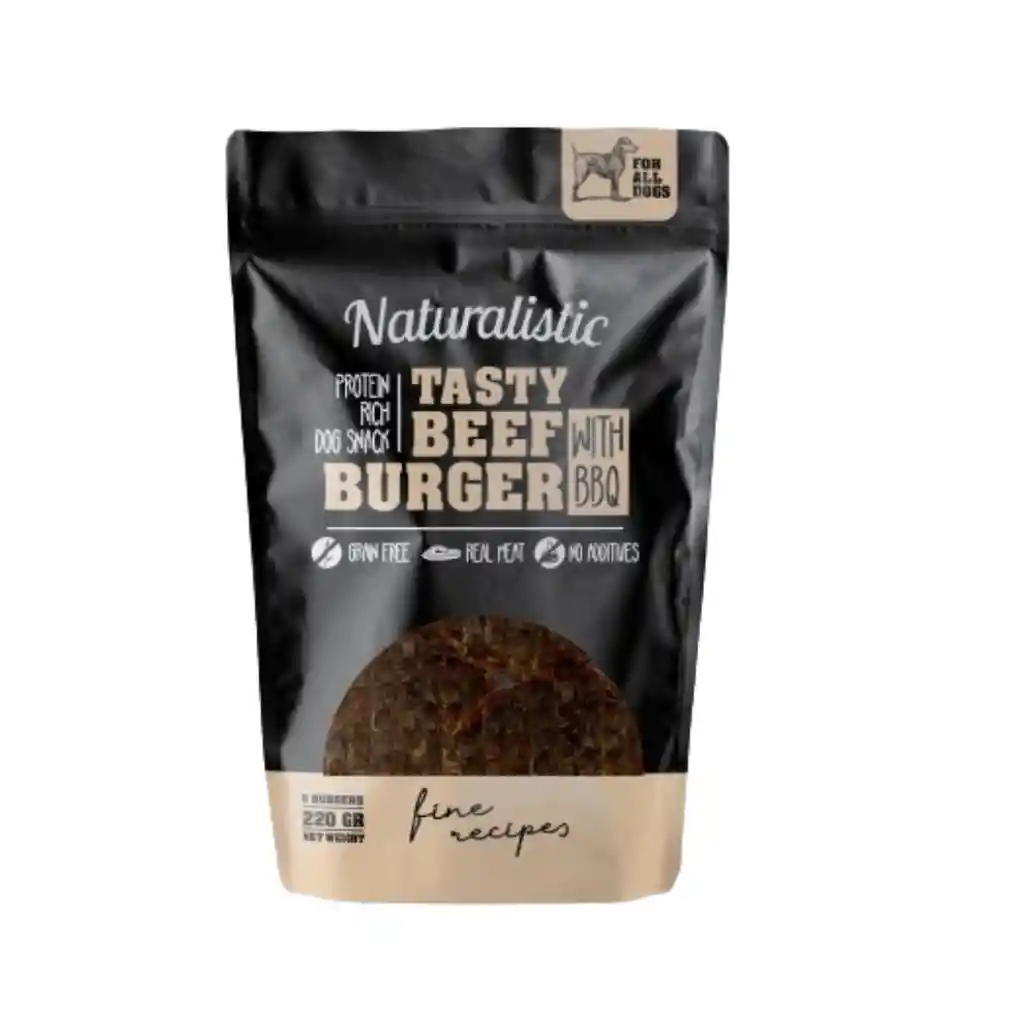 Naturalistic Snack Para Perros Tasty Beef Burger With Bbq (220 Gr)