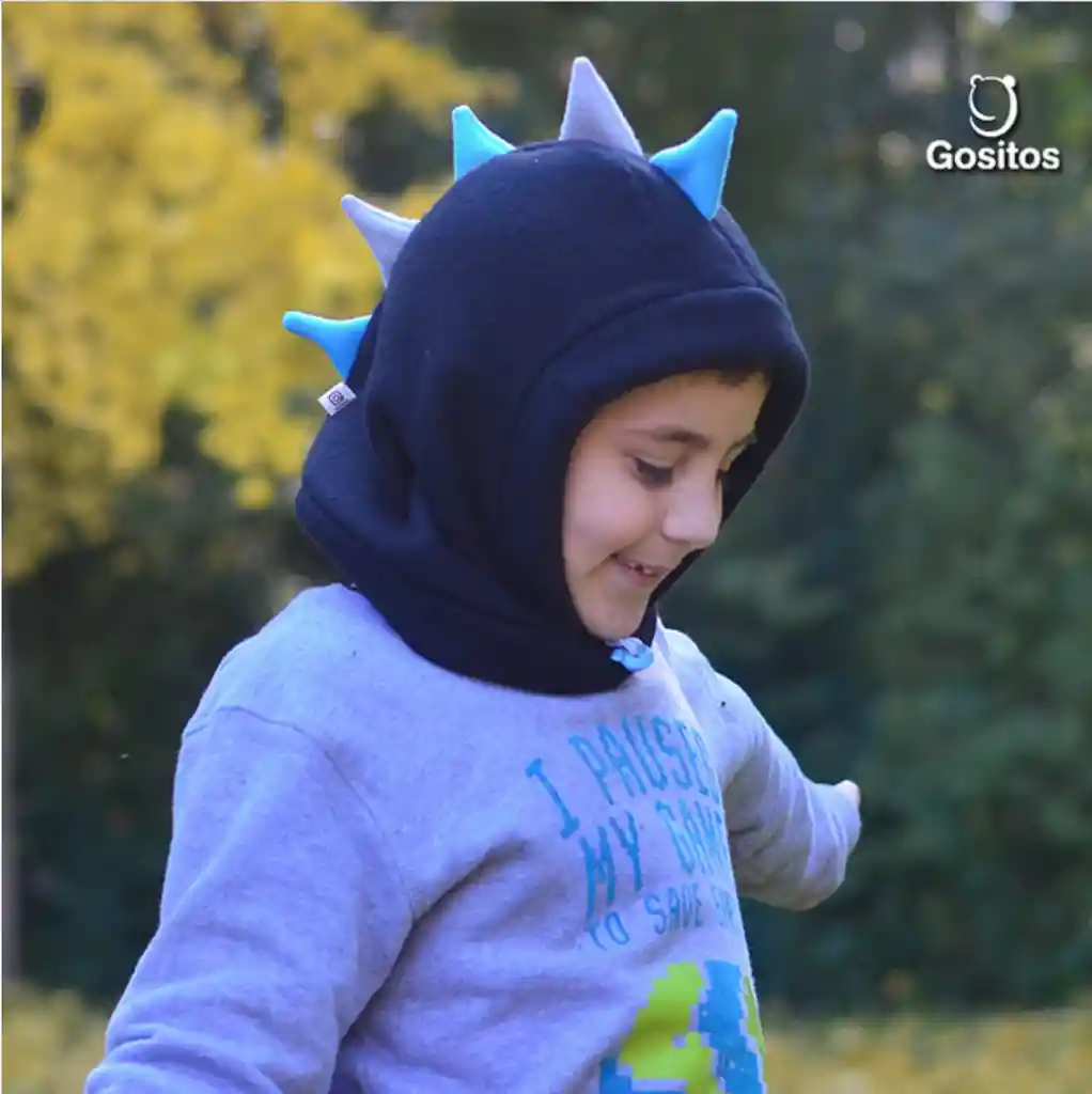 Gorro Dinosaurio Negro Celeste Gris Talla M (4 Años En Adelante)