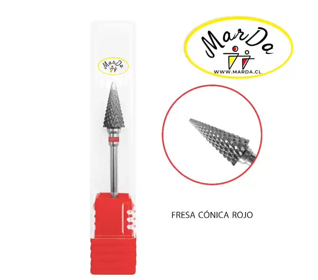 Fresa Conica Roja 7 Mm - Grano Fino Y Punta De Seguridad