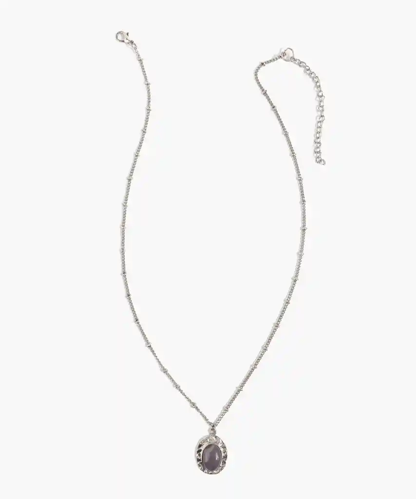 Collar Mujer Con Piedra Plateado
