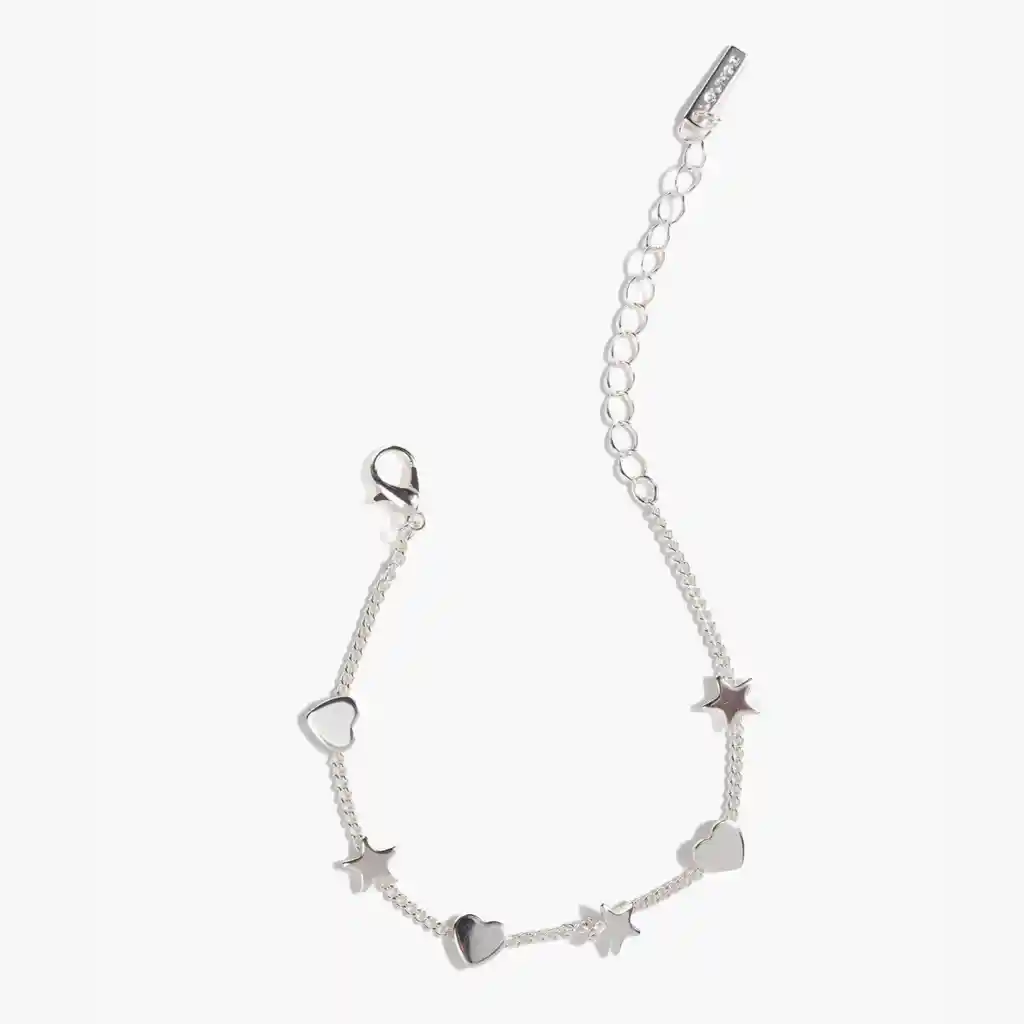 Pulsera Mujer Corazones Y Estrellas Plateado