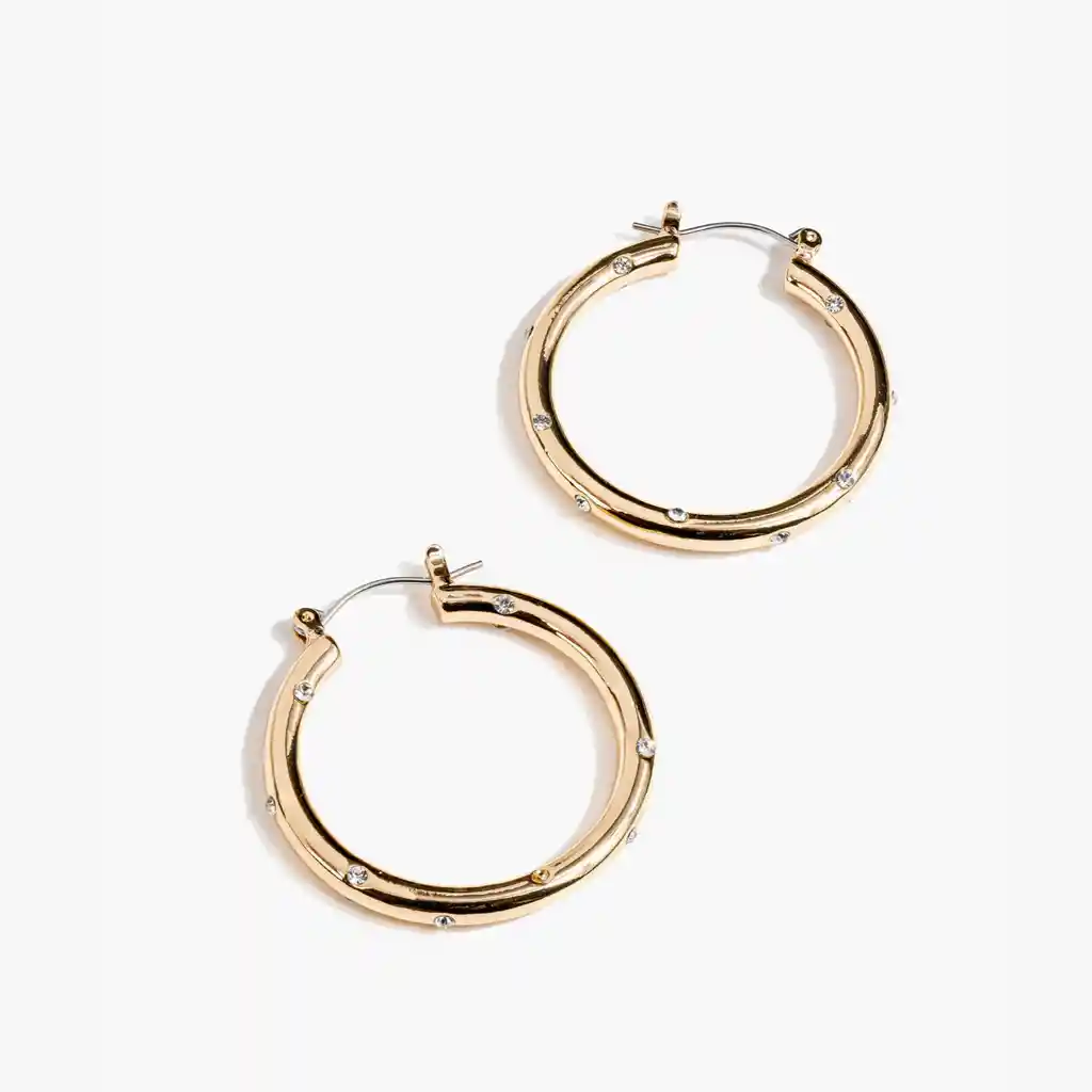 Aros Mujer Argollas Strass Incrustados Dorado