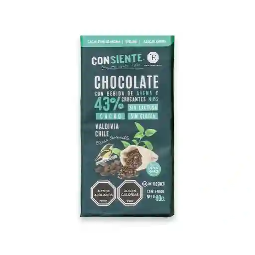 Tableta Chocolate 43% Cacao Con Beb. Avena Y Nibs 80 Gr.