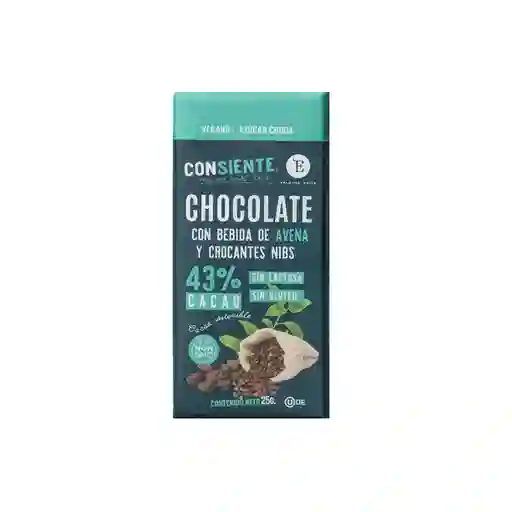 Tableta Chocolate 43% Cacao Con Beb. Avena Y Nibs 25 Gr.