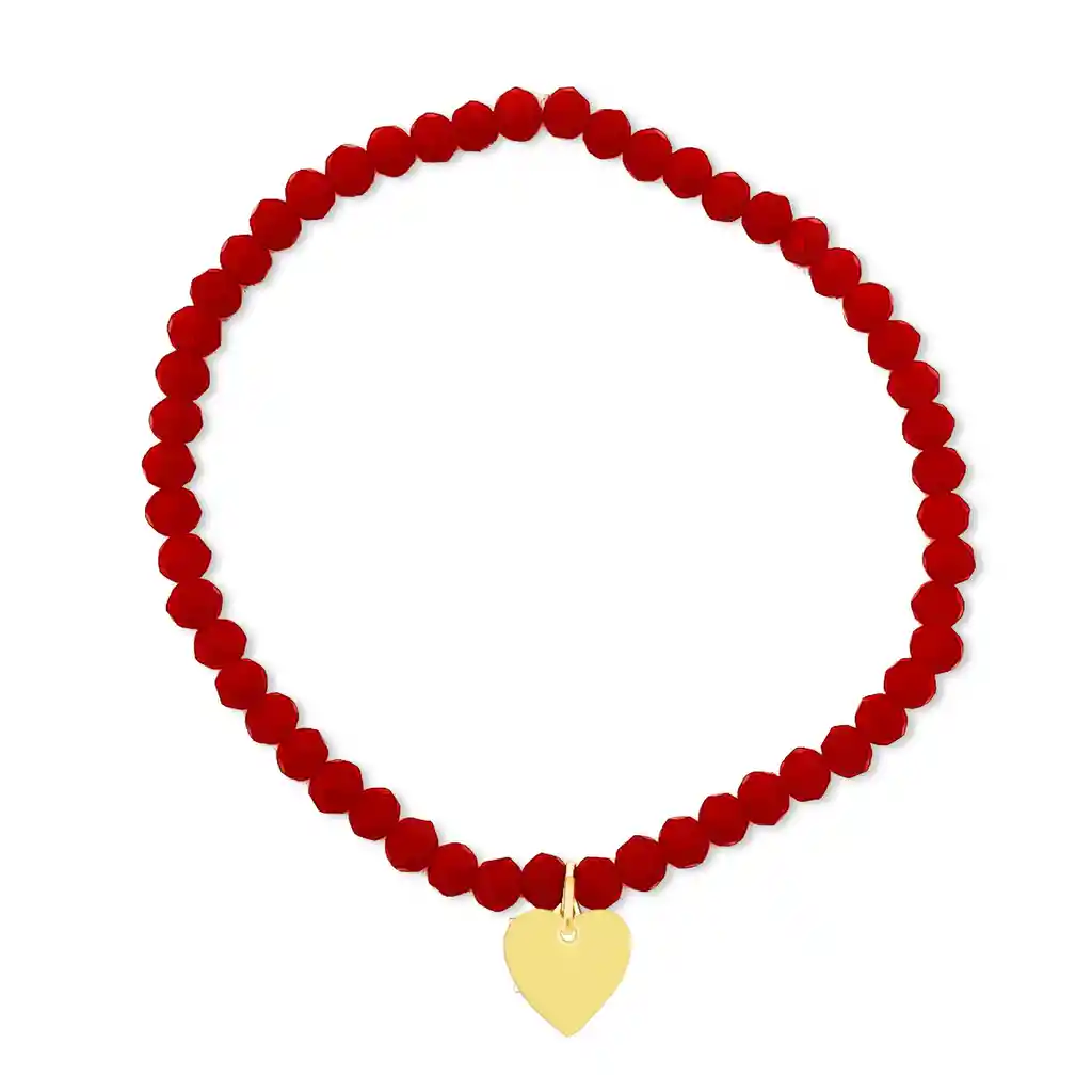 Pulsera Elásticada Cristales Rojo Corazón Enchapado Oro 18k