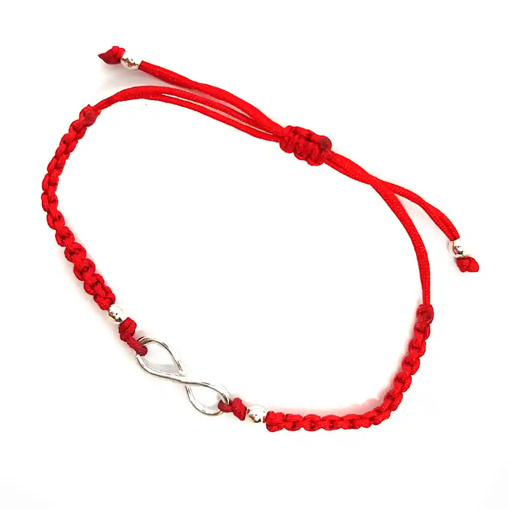 Pulsera Infinito Tubo Plata Fina 925 Cordón Rojo