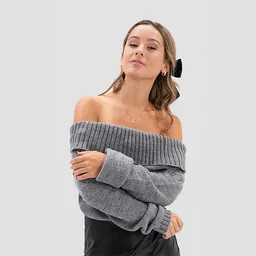 Sweater Hombro Descubiertos Gris Xs