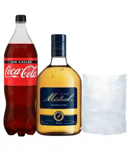 Promo Pisco Mistral 35º 750cc + Hielo 1k + Coca Zero 1.5