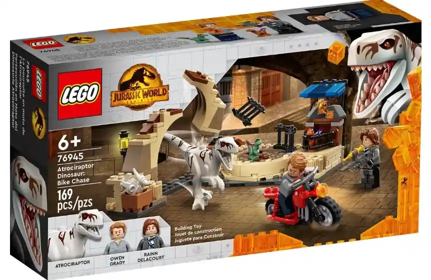 Lego Jurassic World Persecusión En Moto Del Dinosaurio Atrociraptor 169 Piezas 76945