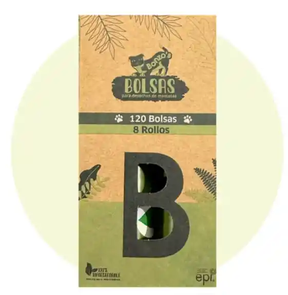 Bolsas Biodegradables, 8 Rollos, 120 Bolsas