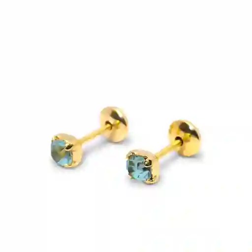 Aros Bebé Circón Celeste 3mm Enchapado Oro 18k