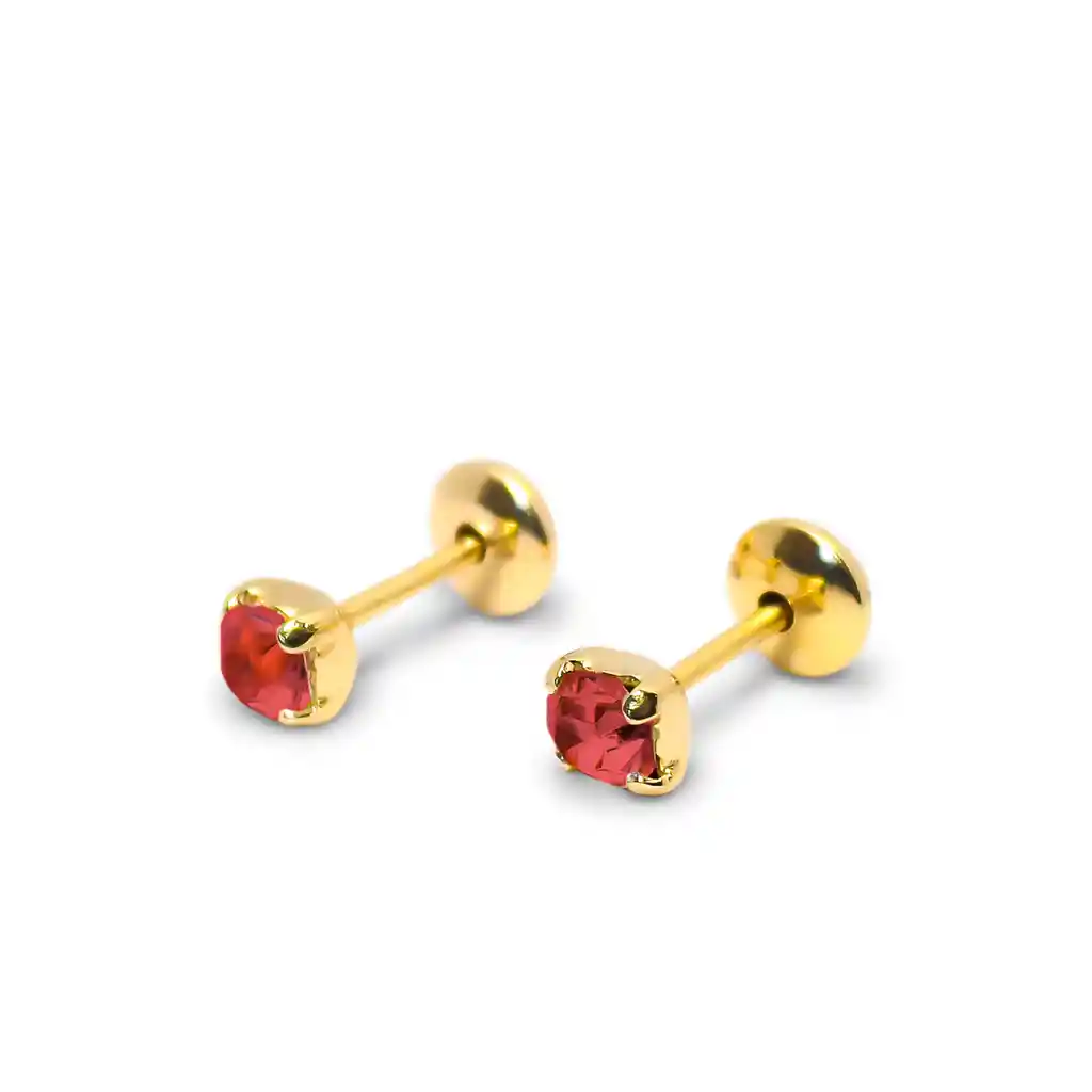 Aros Bebé Circón Rojo 3mm Enchapado Oro 18k