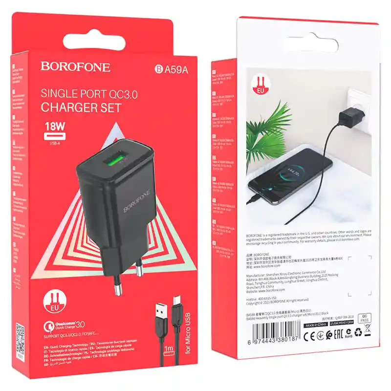 Cargador De Pared Borofone Ba59a Micro Usb 18w