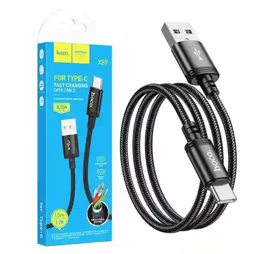 Cable Carga X89 Hoco Usb- Tipo C 1 Mts Carga Rapida 3.0amp Negro Cable Trenzado