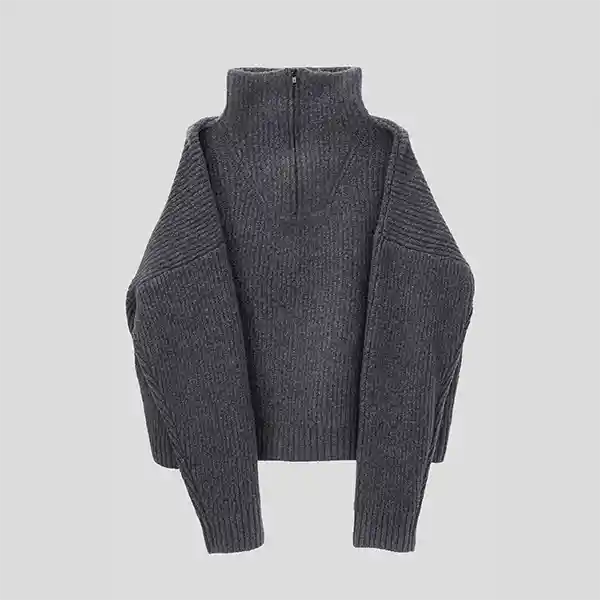 Sweater Cuello Medio Cierre Gris Xs