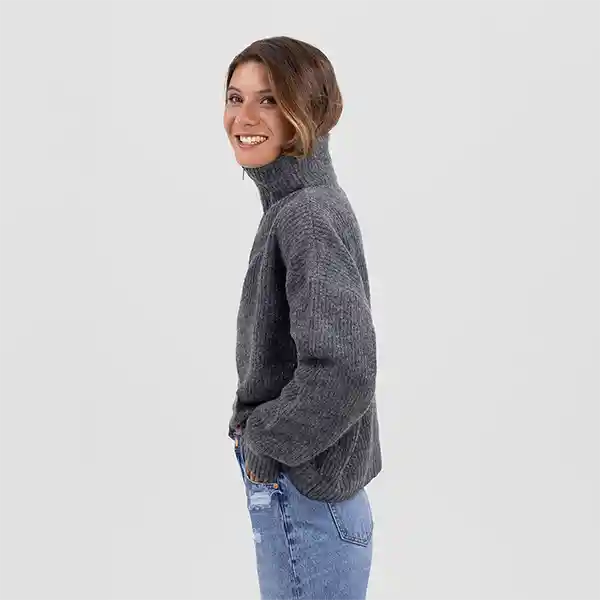 Sweater Cuello Medio Cierre Gris Xs