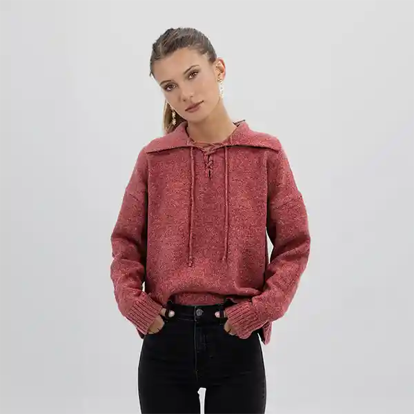 Sweater Lazo Cuello Polo Cherry L