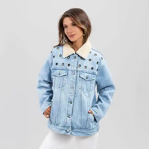 Chaqueta Denim Ojetillos Azul Claro M