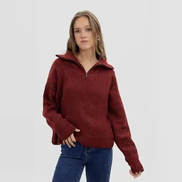 Sweater Cuello Medio Cierre Cherry M