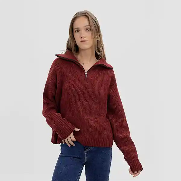 Sweater Cuello Medio Cierre Cherry L