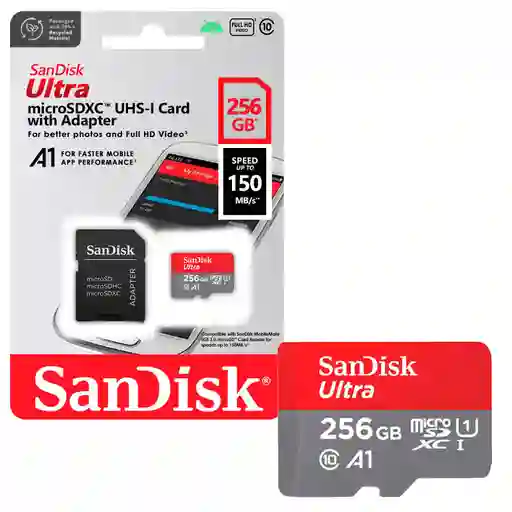 Tarjeta De Memoria Microsd Sandisk 256gb Adaptador 150mb