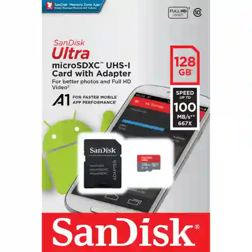 Tarjeta De Memoria Sandisk A1 128gb Ultra Con Adaptador Sd