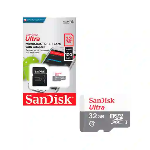 Tarjeta De Memoria Microsd 32gb Sandisk + Adaptador 100mb/s