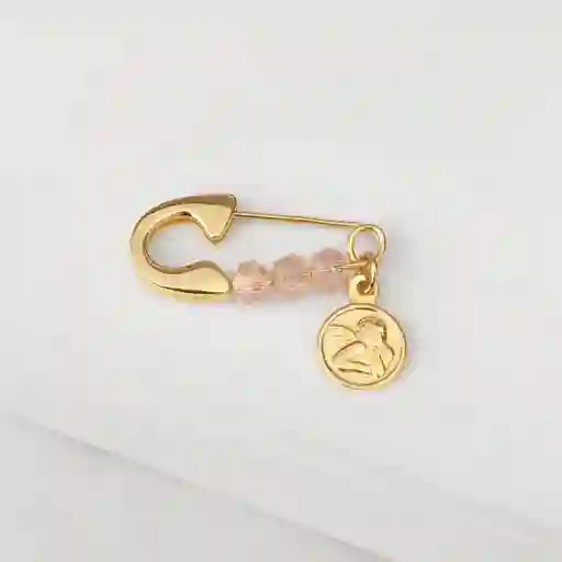 Ganchito De Protección Bañado En Oro 18k Con Angel De La Guarda Y Cristales Rosa