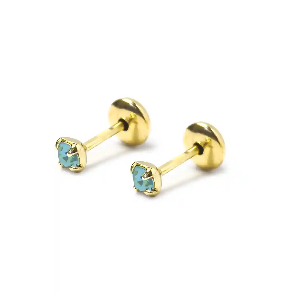 Aros Bebé Circón Celeste 2mm Enchapado Oro 18k