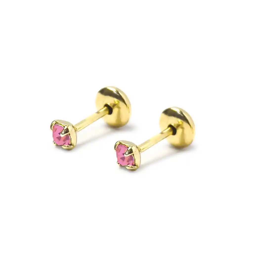 Aros Bebé Circón Rosado 2mm Enchapado Oro 18k