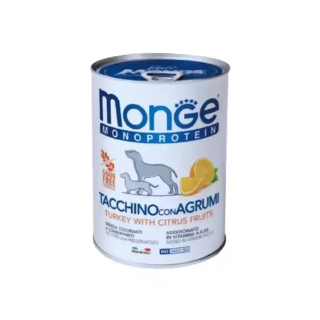 Monge, Alimento Húmero Para Perros, Pavo Y Frutas Cítricas (400 Gr)