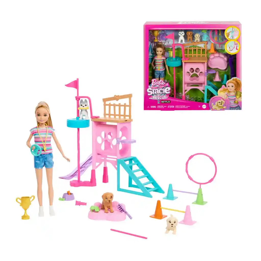 Barbie Set Juego Stacie Al Rescate Entrenadora Cachorritos