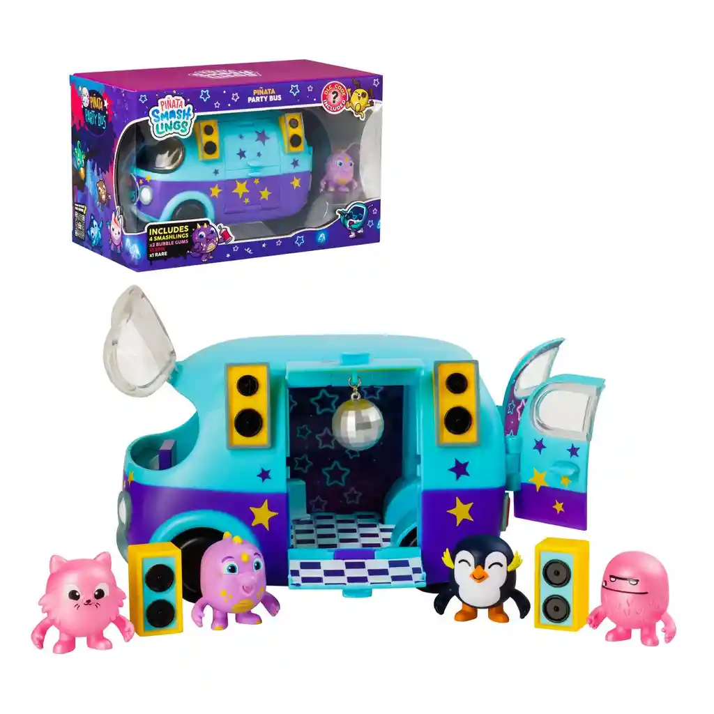 Playset Autobus Con 3 Figuras De 4 Cms Y 3 Accesorios Piñata Smashlings